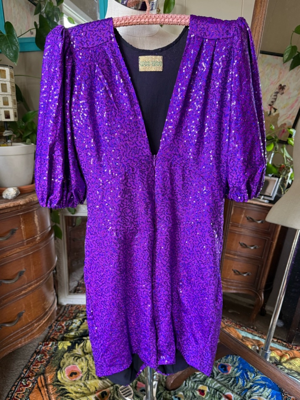 WOO WOO Vibrant Purple Sequin Ziggy Romper, small
